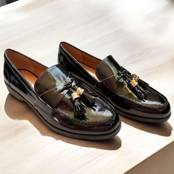 Zara Shoes - Zara Black Faux Patent Leather Tasseled Loafers